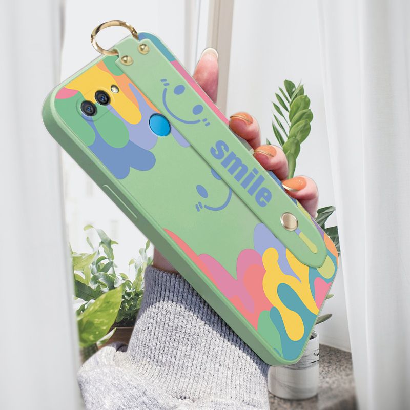 Jizetin for OPPO A12 Wrist Strap Case Soft Candy Color Splash Ink Cover Ultra Thin Anti Fall Liquid Silicone Phone Case