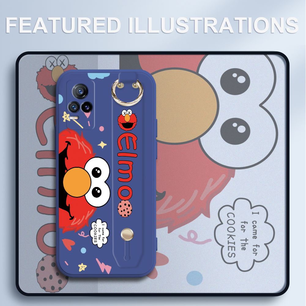 UCUC for Vivo Y73 2021 Wrist Strap Case Creative Cartoon Red Haired Monster Cover Ultra Thin Anti Fall Liquid Silicone Phone Case