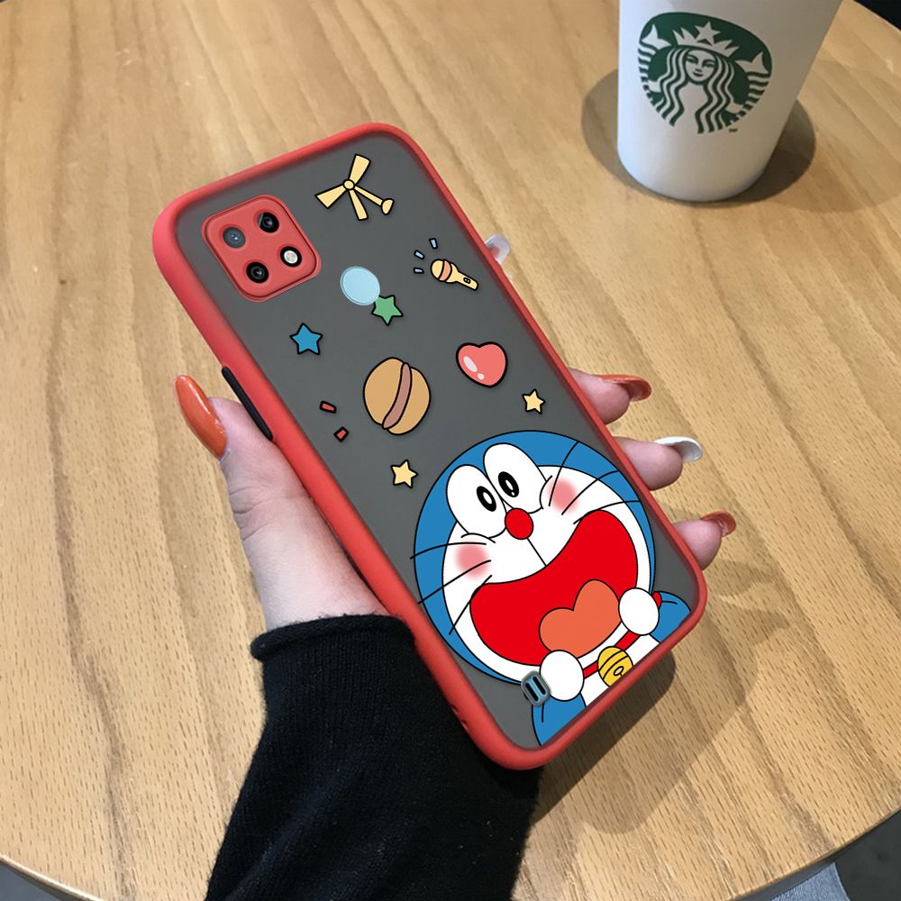 UCUC for Realme C21 Back Cover Laugh Doraemon Frosted Transparent Hard Phone Case Thin Shockproof Full Cover Camera Protect Case