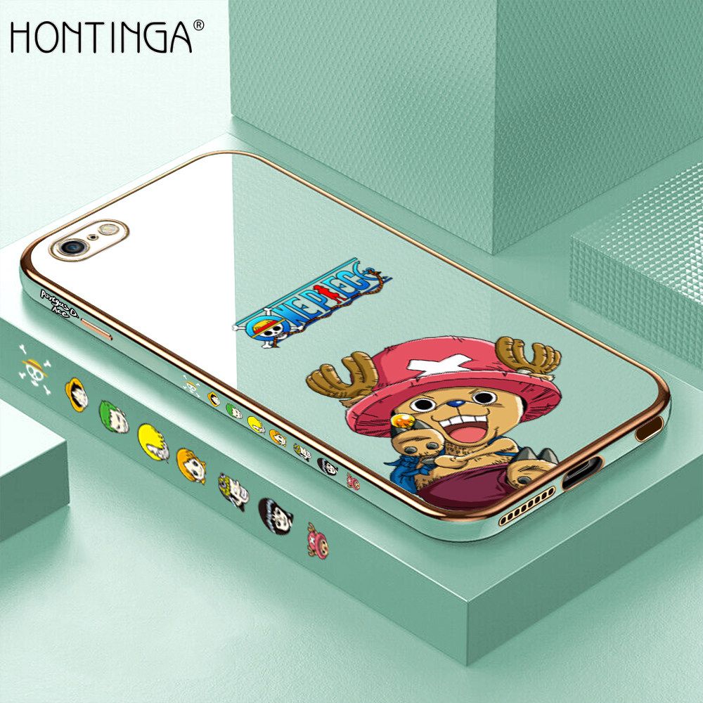 Hontinga for iPhone 6 Plus Back Cover + Free Lanyard Luxury 6D Plating Cute Cartoon Choba Side Pattern Case Soft Silicone Square Mobile Cover