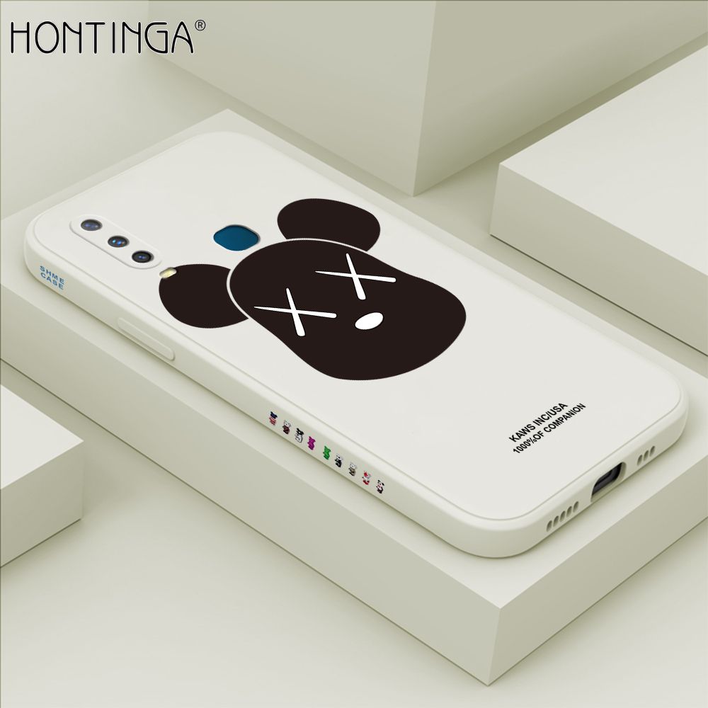 Hontinga for Vivo Y17 Y15 Y12 Case Side Design Violent Bear Head Back Cover Soft Square Edge Pattern Liquid Silicone Trend Phone Cases