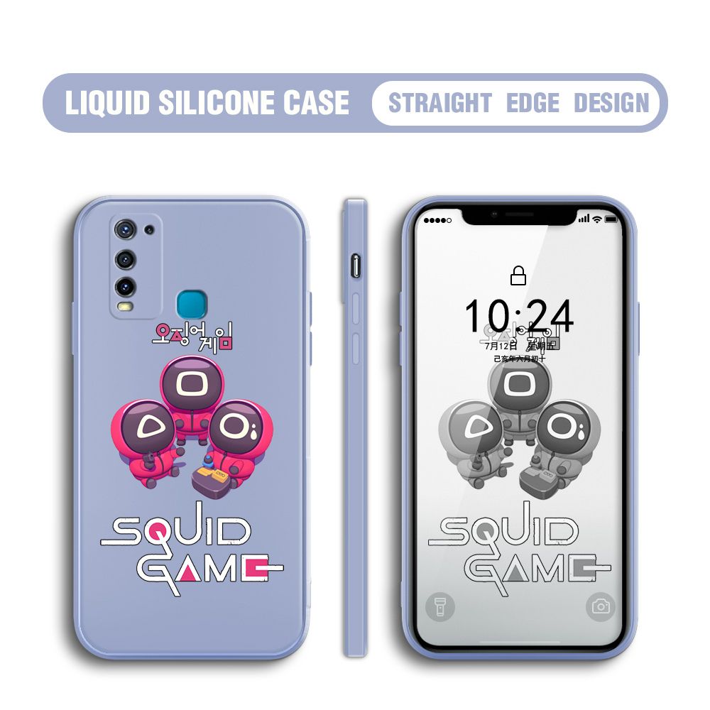Jizetin for Vivo Y50 Y30 Y30i Case Cute Cartoon Cute Squid Character Phone Cover Square Liquid Silicone Shockproof Phone Protective Case