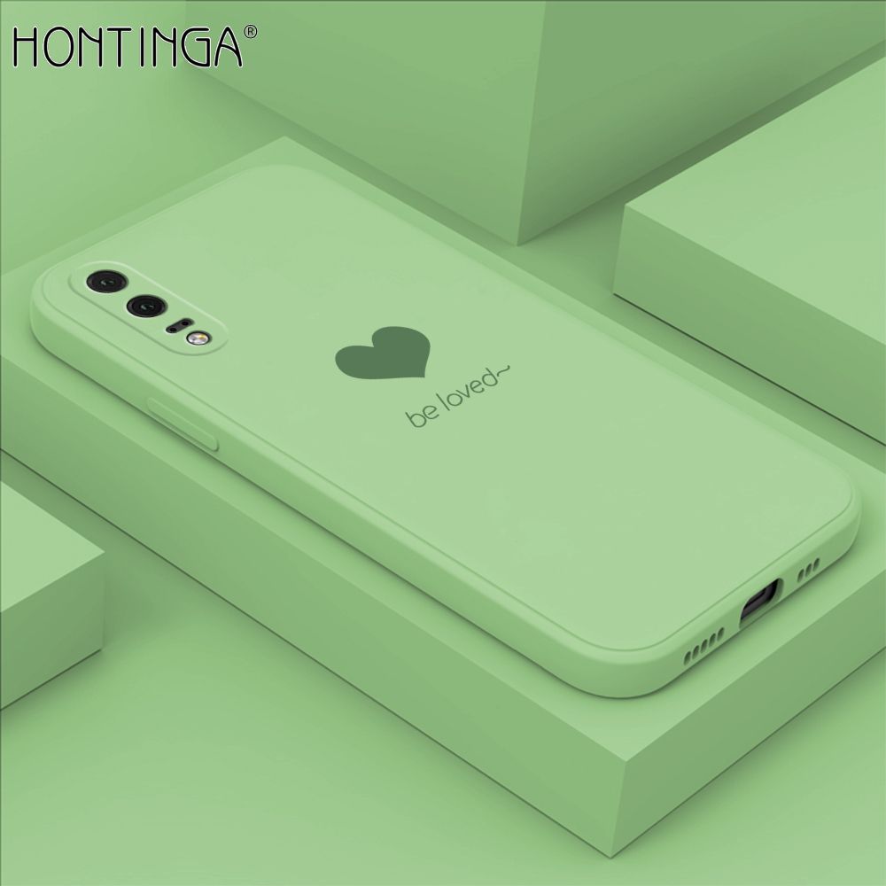 Hontinga for Huawei P20 Case Simple Lover Heart Pattern Back Cover Soft Square Edge Liquid Silicone Phone Cases