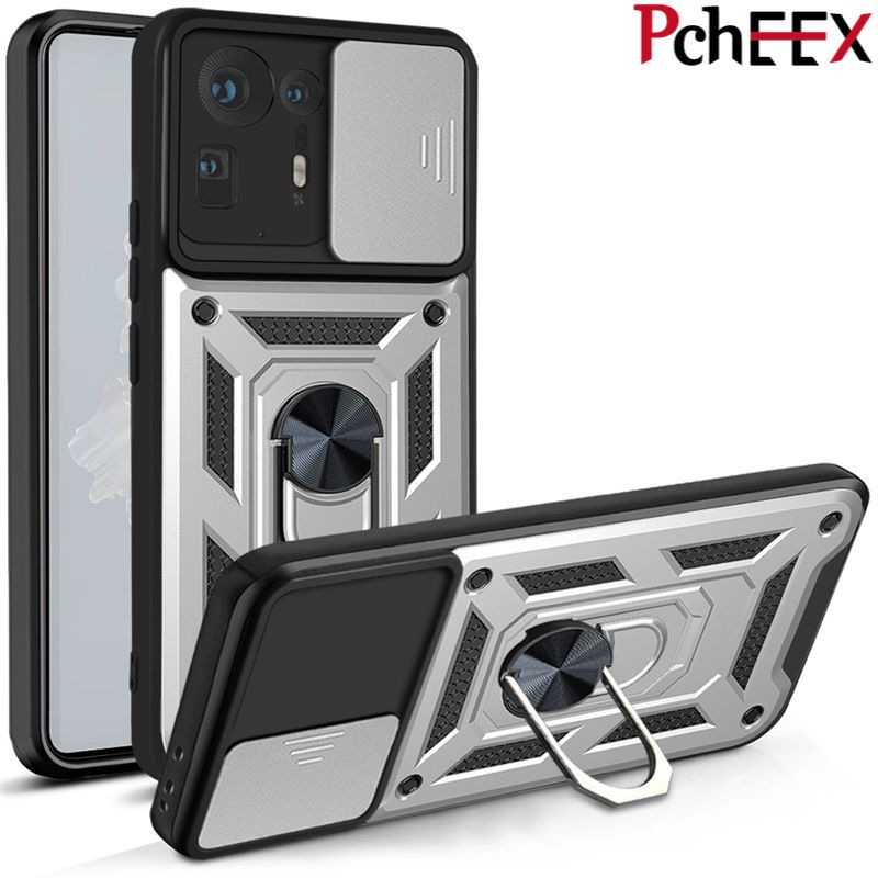 For Xiaomi Mi Mix 4 Phone Case, Military-Grade Push Window Cover Ring Stand Hard Anti-Fall Casing