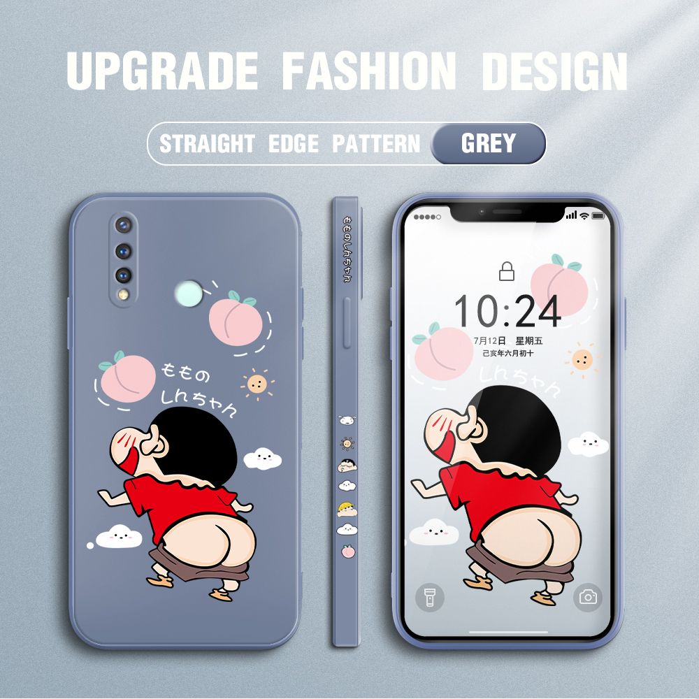 Jizetin for Vivo Y19 Case New Cartoon Crayon Shin-chan Design Side Design Phone Case Square Edge Pattern Liquid Silicone Cases Full Cover Camera Shockproof Protective Case
