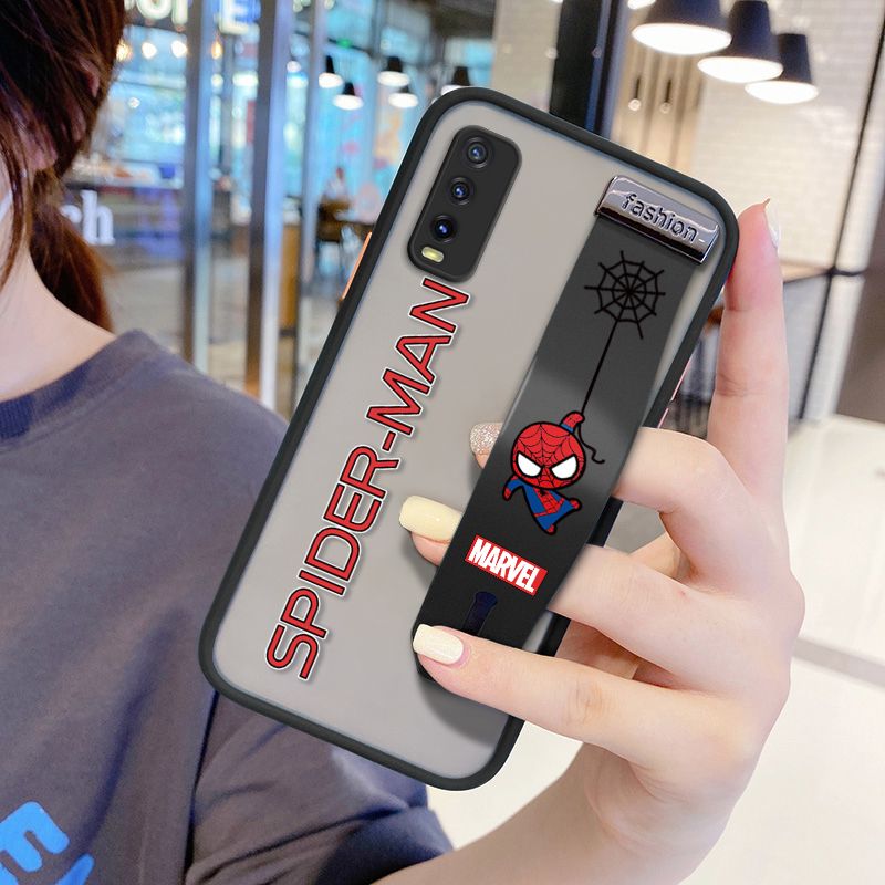 UCUC for Vivo Y20 Wrist Strap Case Superhero Spider Superman Wristband Printing Cover Shockproof Frosted Phone Case