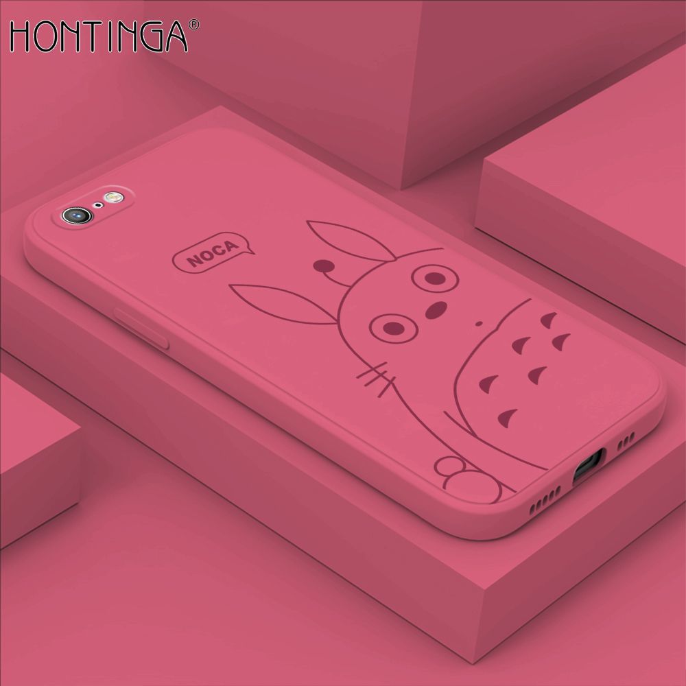 Hontinga for iPhone 6 Plus / 6s Plus Case Cartoon Cute Totoro Pattern Back Cover Soft Square Edge Liquid Silicone Phone Cases