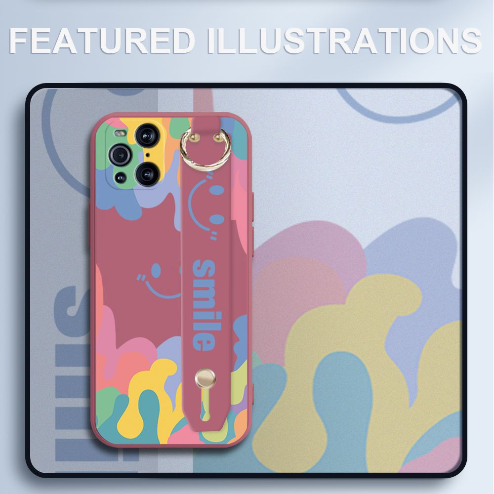 UCUC for OPPO Find X3 Pro Wrist Strap Case INS Style Soft Candy Color Splash Ink Cover Ultra Thin Anti Fall Liquid Silicone Phone Case