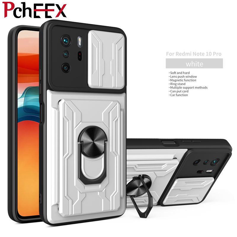 For Xiaomi Redmi Note 10 Pro Phone Case, Hard Armor Camera Protection Cover Ring Stand Card MultifunctionalCasing