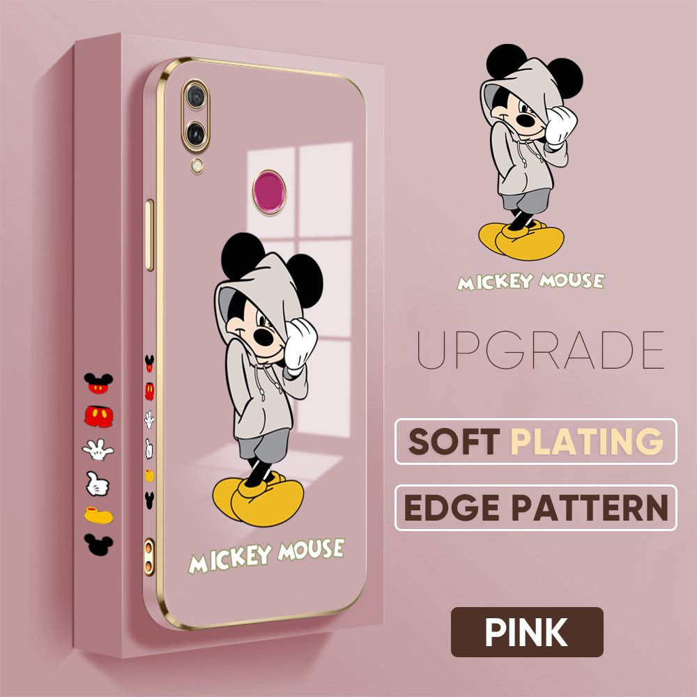 TA for Honor Y9 2019 Back Cover + Free Lanyard Handsome Mouse Luxury 6D Plating Case Side Pattern Soft Silicone Square Phone Cases
