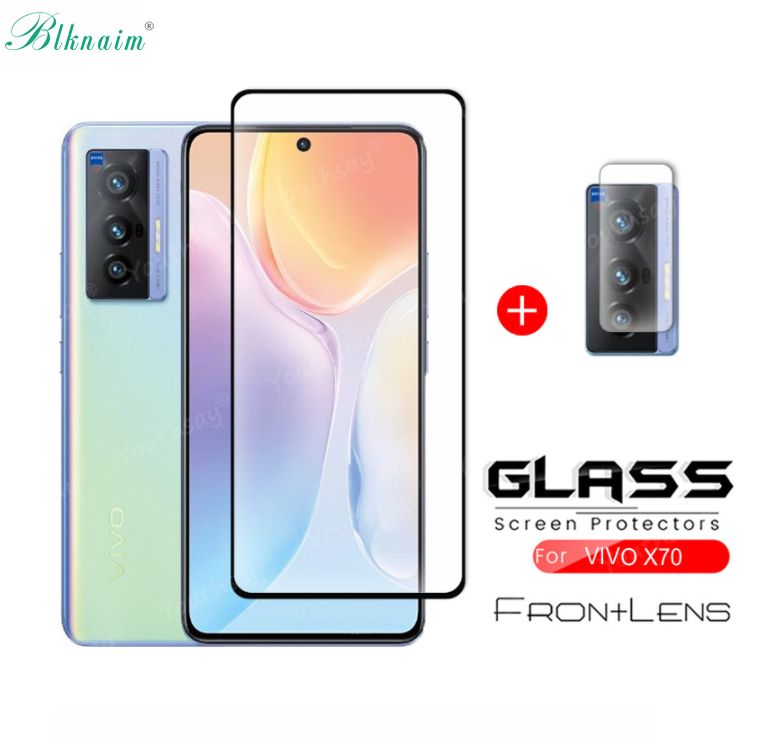 BLKNAIM 2IN1 Tempered glass for VIVO X70 5G mobile phone screen protector lens camera film earphone lens protector film VIVO X70PRO 5G tempered glass protective case 9H