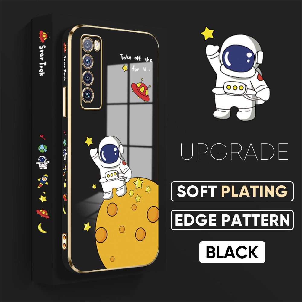 TA for Huawei Nova 7 Back Cover + Free Lanyard Planet Astronaut Luxury 6D Plating Case Side Pattern Soft Silicone Square Phone Cases