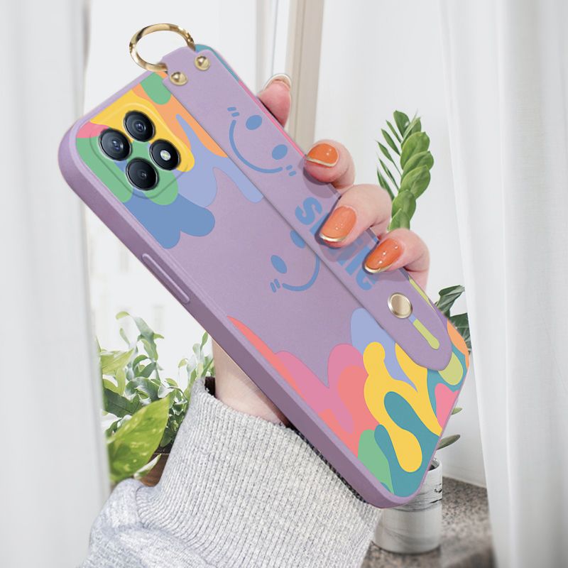 Jizetin for OPPO Reno4 SE 5G Wrist Strap Case Soft Candy Color Splash Ink Cover Ultra Thin Anti Fall Liquid Silicone Phone Case