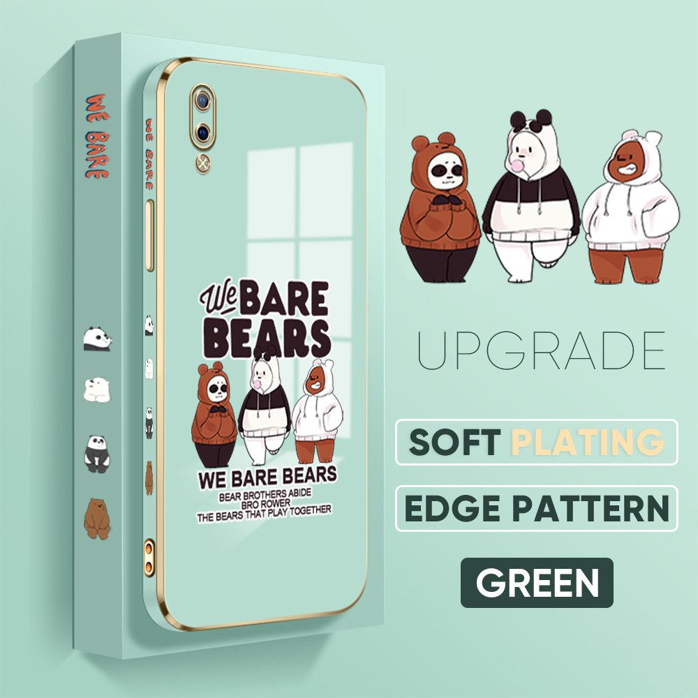 TA for Vivo Y93 Back Cover + Free Lanyard Cute Three Bears Luxury 6D Plating Case Side Pattern Soft Silicone Square Phone Cases