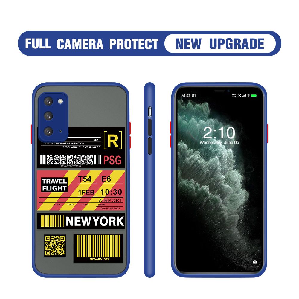 Hontinga for Samsung Note 20 Case Creative Flight Ticket Cover Camera Shockproof Protection Case Edge Frosted Transparent Phone Cover