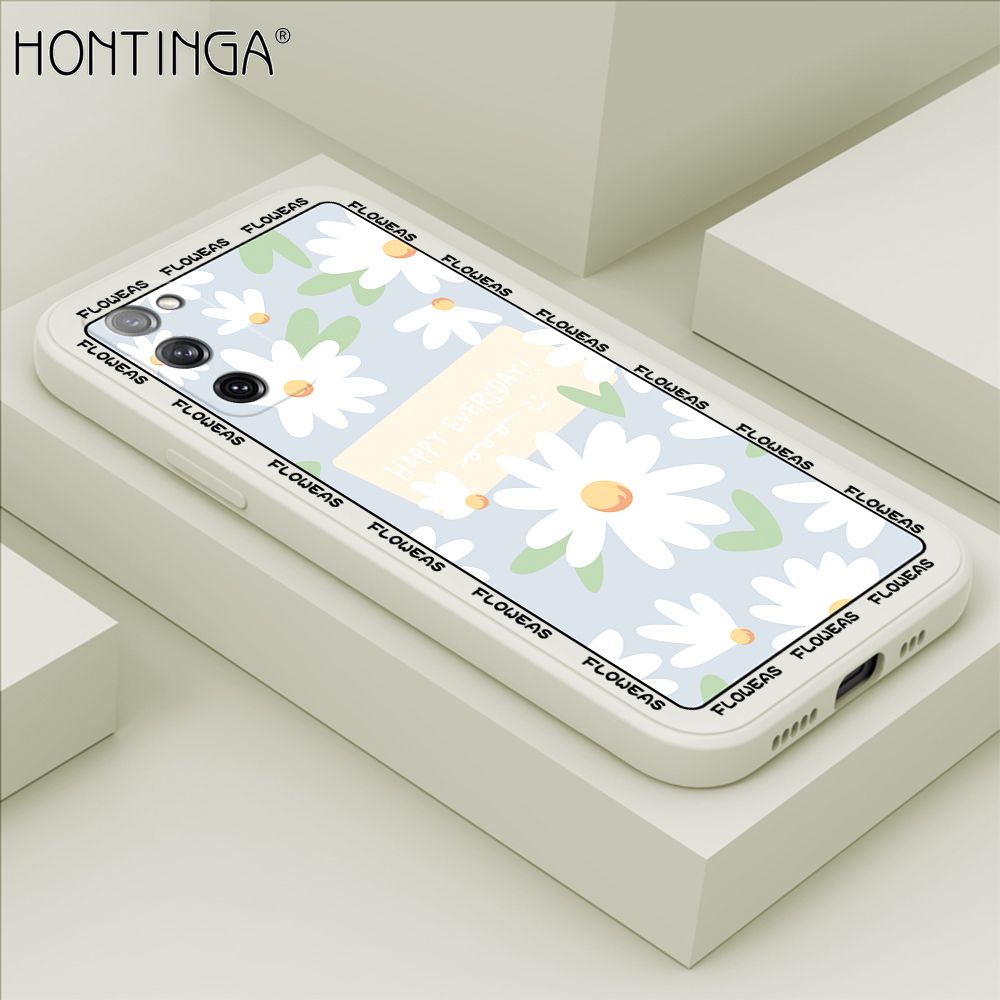Hontinga for Samsung S20FE Case Beautiful Daisy Flower Phone Case Phone Case Soft Square Edge Silicone Cases Full Lens Cover Shockproof Protection Cover