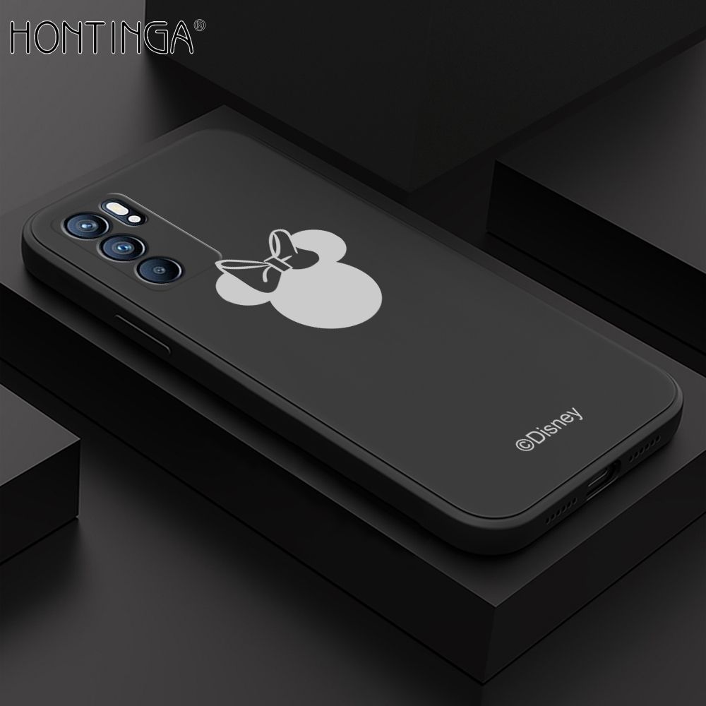 Hontinga for OPPO Reno6 5G Case Cartoon Mouse Phone Case Soft Square Edge Silicone Cases Full Lens Cover Shockproof Protection Cover