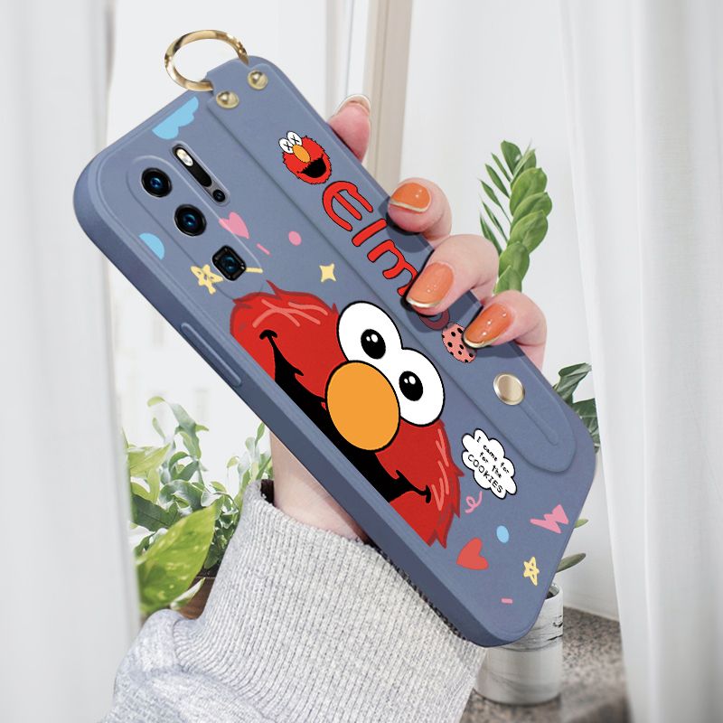 Jizetin for Huawei P30 Pro Wrist Strap Case Creative Cartoon Red Haired Monster Cover Ultra Thin Anti Fall Liquid Silicone Phone Case