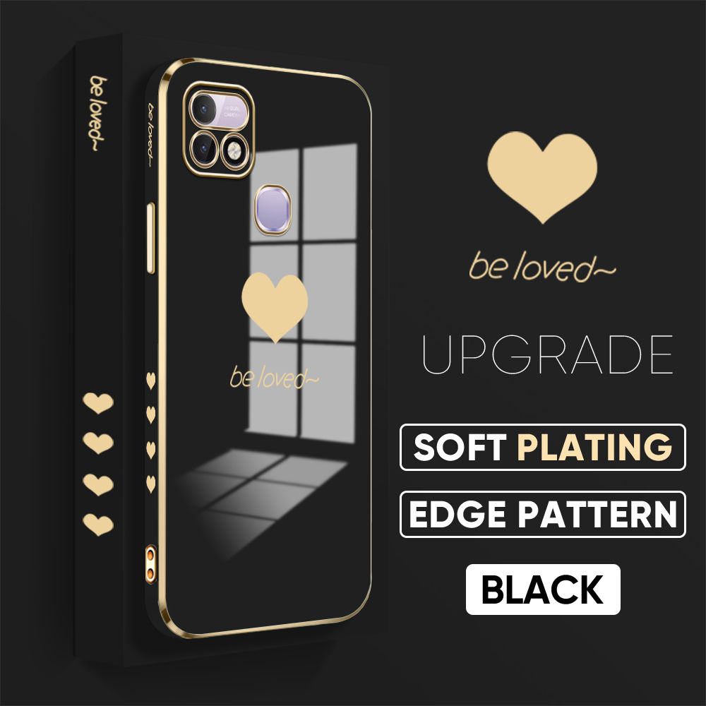 Jizetin (Free Lanyard) Infinix Hot 10i / Smart 5 Pro Back Cover Heart loved Luxury 6D Plating Case Side Pattern Soft Silicone Square Phone Cases