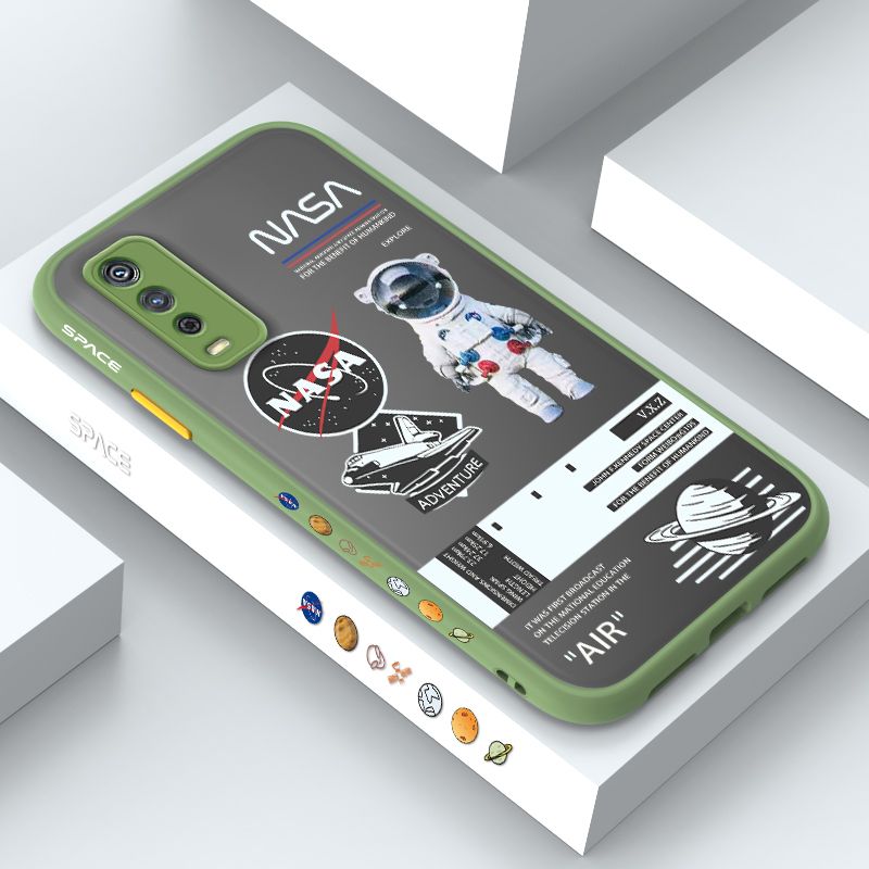 ZeroQiQi for Vivo Y12S Case Creative Cartoon Astronaut Side Printed Pattern Design Phone Cover Frosted Transparent Ultra Thin Protective Phone Case