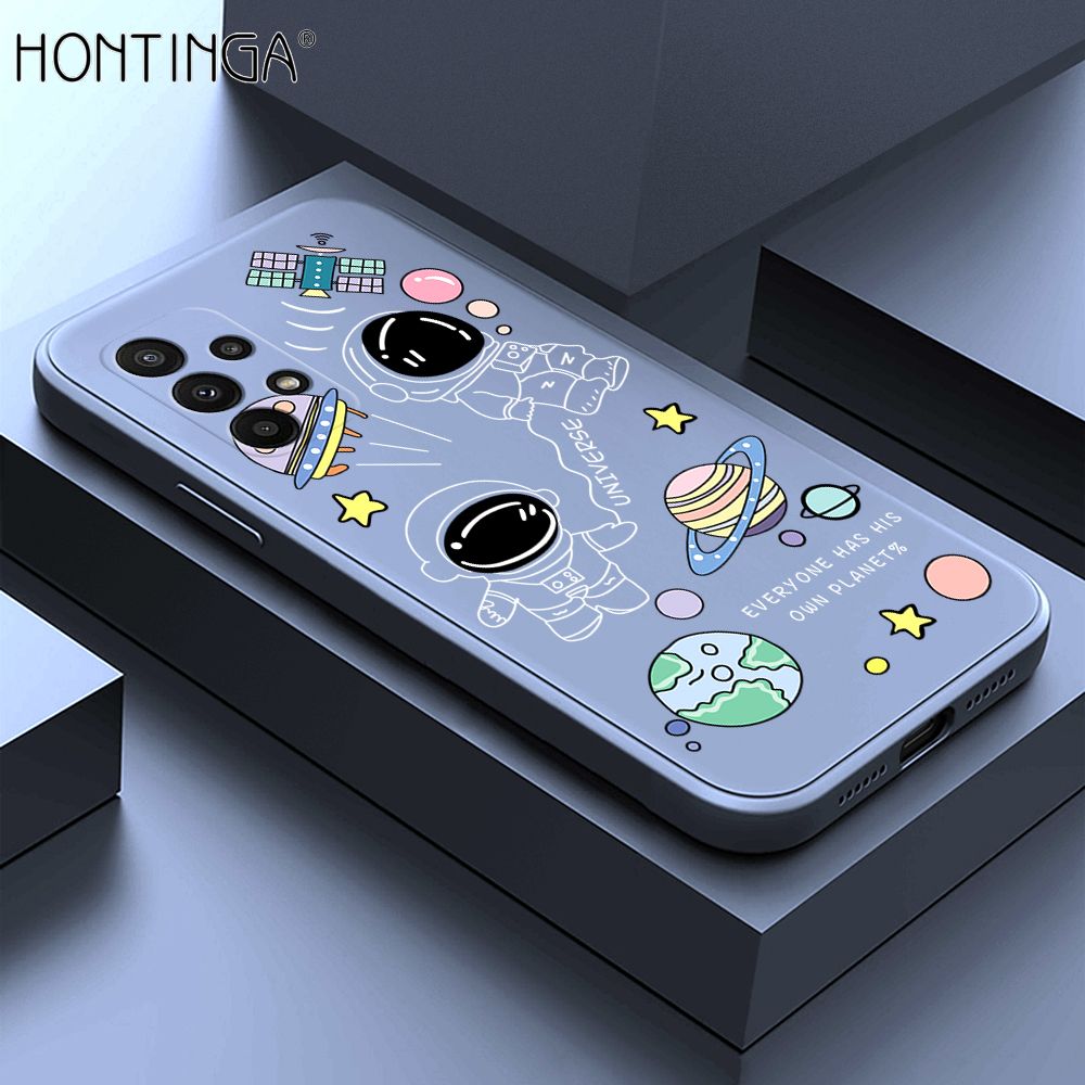 Hontinga for Samsung Galaxy A23 4G Back Cover Earth Planet Astronaut Cases Square Edge Liquid Silicone Phone Case