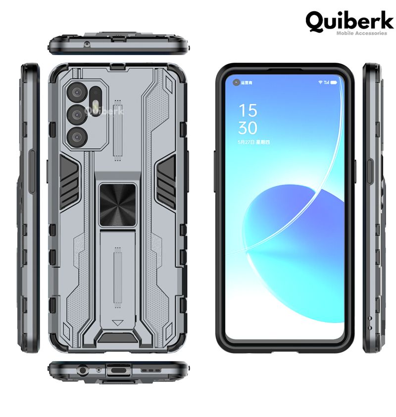 Quiberk for OPPO Reno6 4G Camera Protection Stand Phone Case Shockproof Hard Matte Back Cover