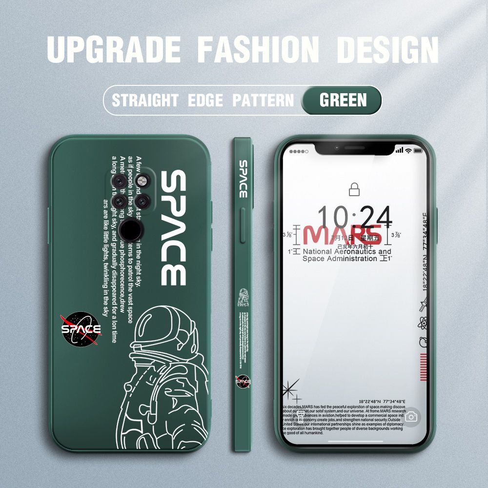 Jizetin for Huawei Mate 20 Case NASA Astronaut Design Side Design Phone Case Square Edge Pattern Liquid Silicone Cases Full Cover Camera Shockproof Protective Case