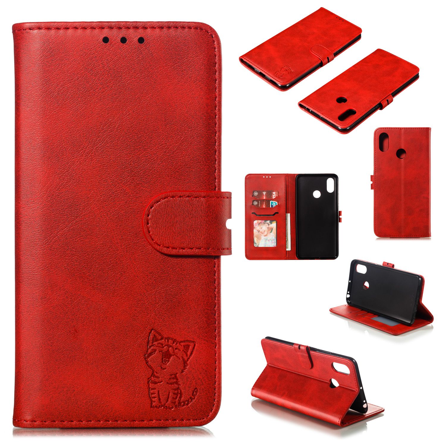 Yfashion For Xiaomi MAX 3 Cute Cartoon Embossed Happy  PU Leather Front Clasp Wallet Phone Case with Bracket