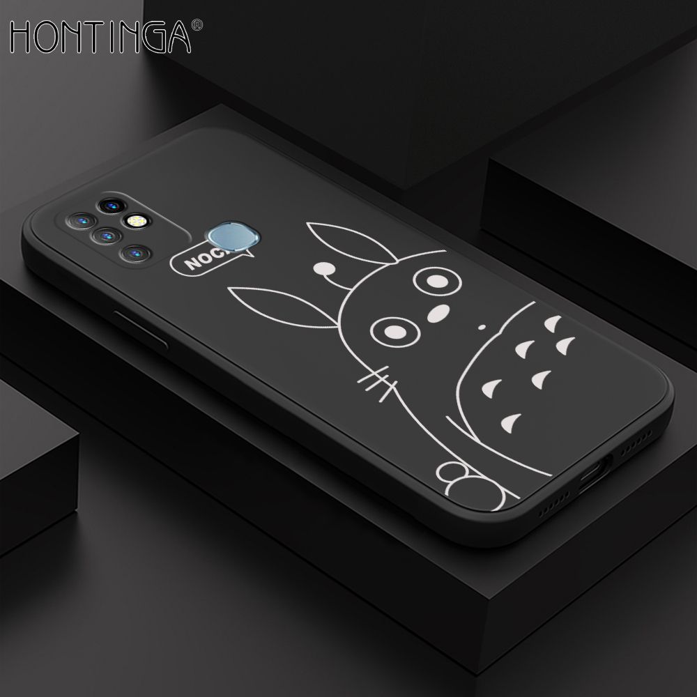 Hontinga for Infinix Hot 10 Case Cartoon Cute Totoro Pattern Back Cover Soft Square Edge Liquid Silicone Phone Cases