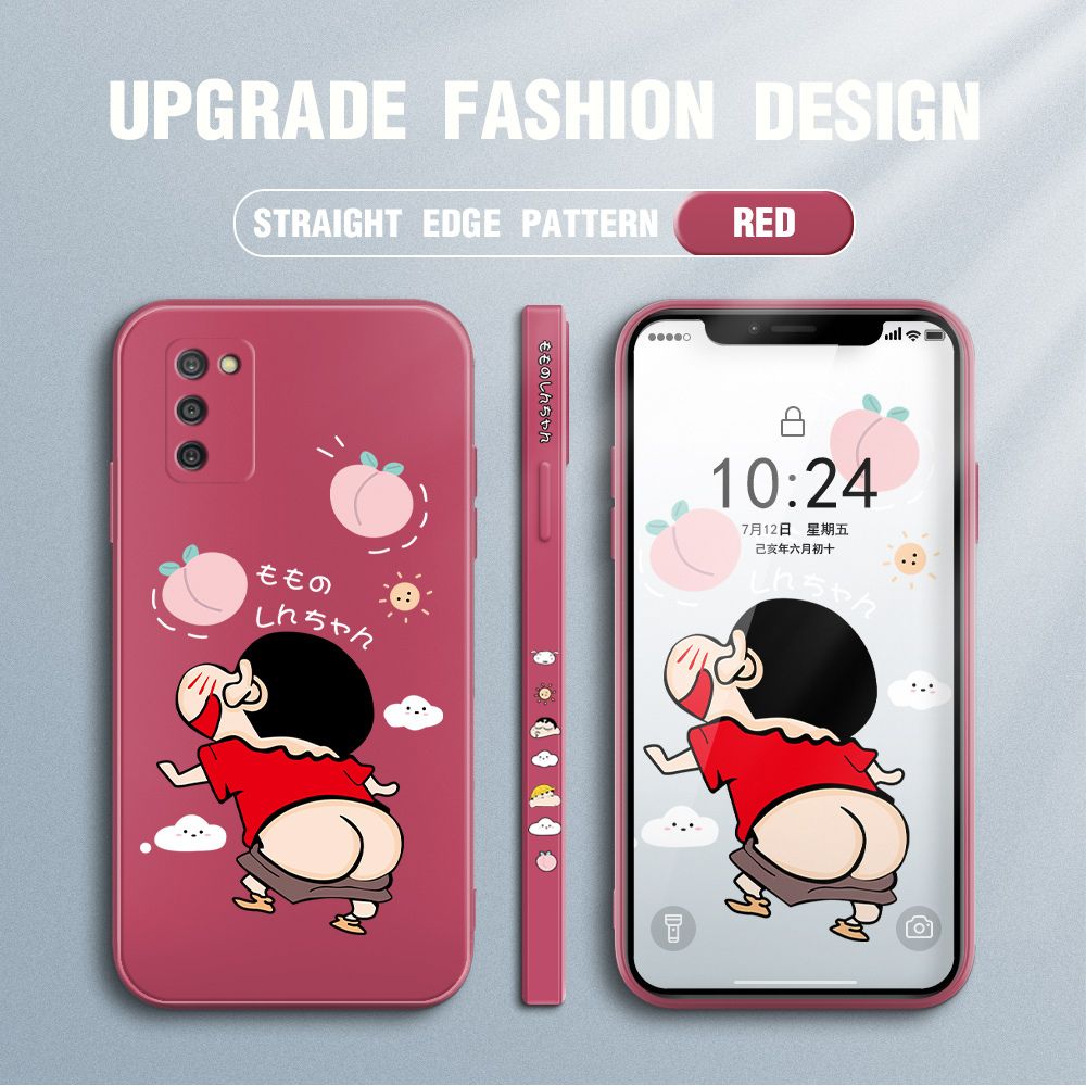Jizetin for Samsung Galaxy A03S Case New Cartoon Crayon Shin-chan Design Side Design Phone Case Square Edge Pattern Liquid Silicone Cases Full Cover Camera Shockproof Protective Case