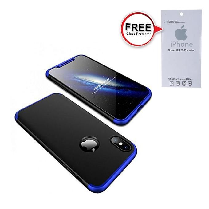 iPhone 6S 360 Degree Phone Case with Free Glass Protector - Blue and Black