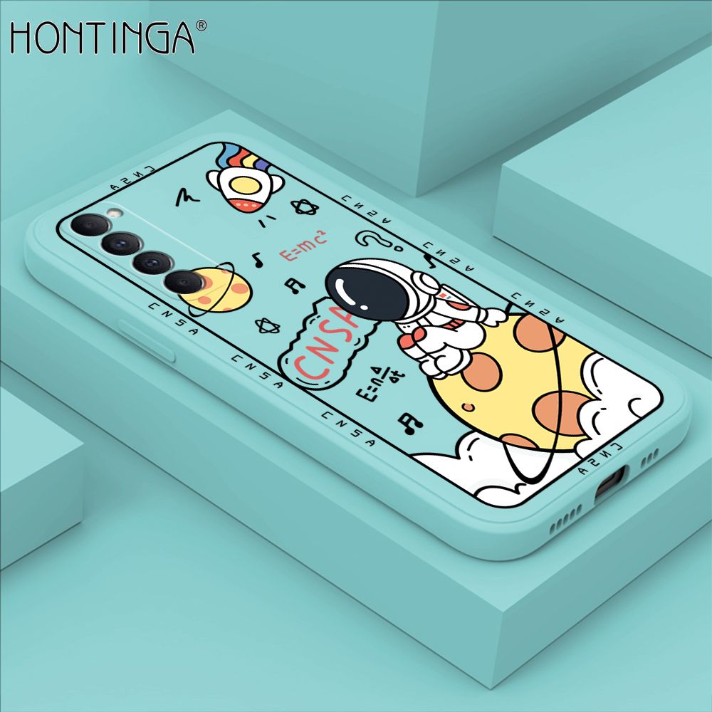 Hontinga for OPPO Reno4 Pro Case Cartoon Astronauts Phone Case Phone Case Soft Square Edge Silicone Cases Full Lens Cover Shockproof Protection Cover