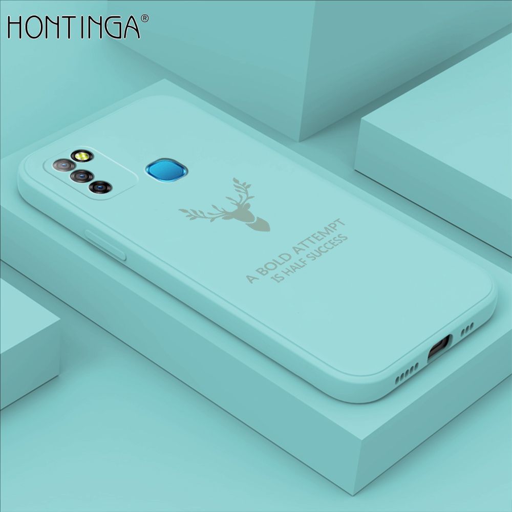 Hontinga for Infinix Smart 5 / Hot 10 Lite Back Cover lucky Pattern Case Square Edge Liquid Silicone Phone Case