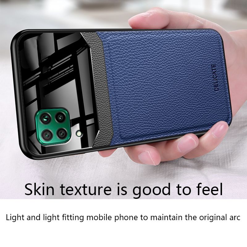 Biruiqu For Huawei Nova 7i Hybrid Soft TPU Leather Tempered Glass Shockproof Case Cover