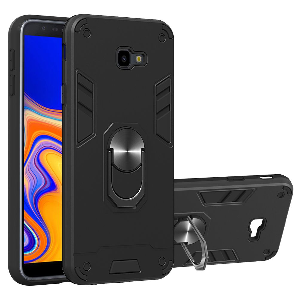For Samsung Galaxy J4 Plus Double-layer Warframe Series with 360 Degree Rotating Ring Ruggedized Shock Protective Case