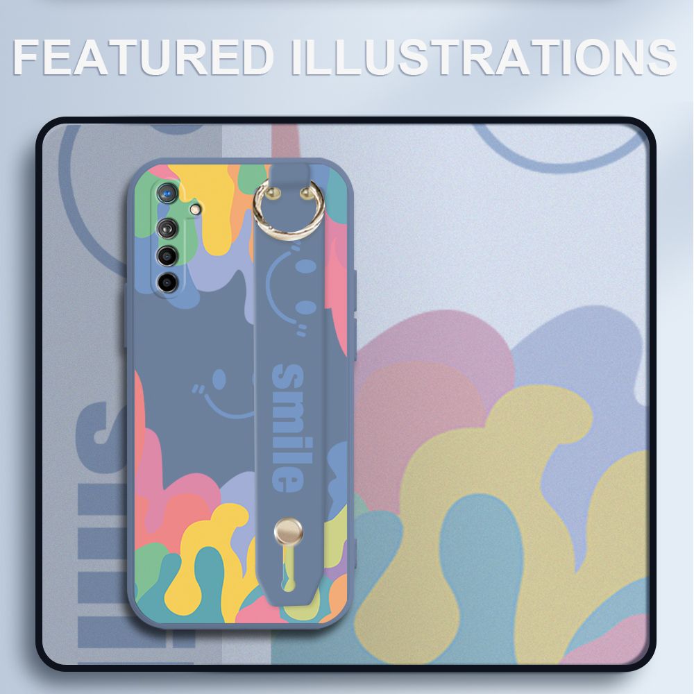 UCUC for Realme X2 Wrist Strap Case INS Style Soft Candy Color Splash Ink Cover Ultra Thin Anti Fall Liquid Silicone Phone Case