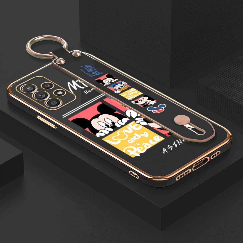 Jizetin for Samsung Galaxy A52 / A52 5G / A52S 5G Back Cover Lovely Mouse Luxury 6D Plating Wrist Strap Phone Cases Soft Silicone Square Mobile Phone Case