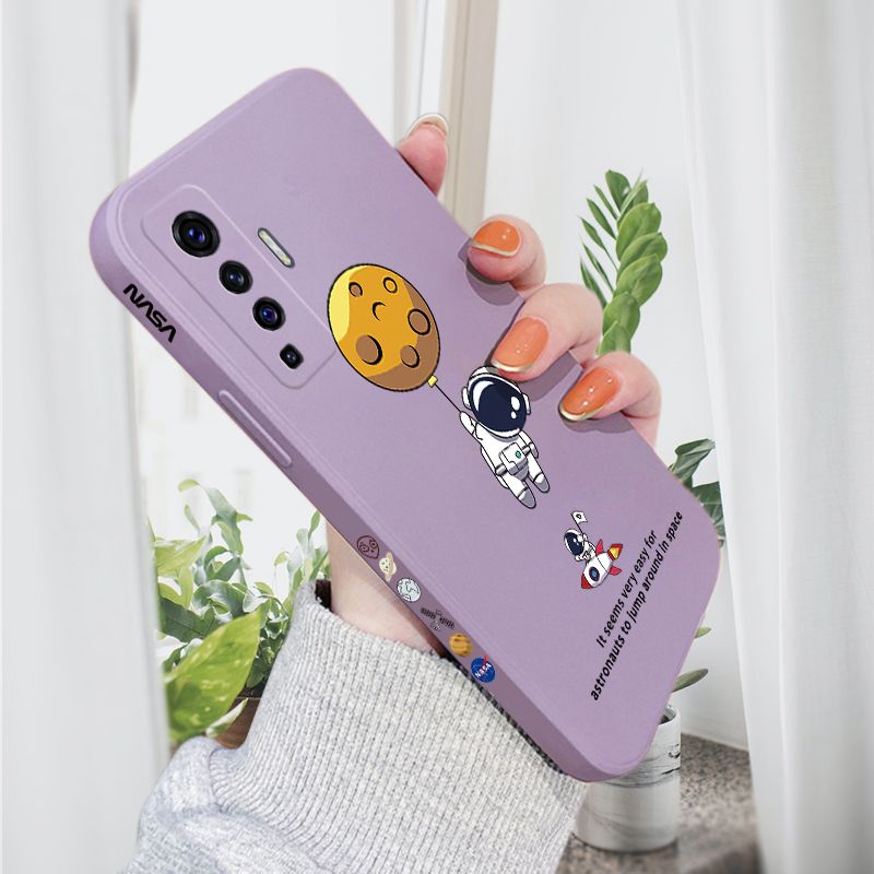 AMORVOR for Vivo X50 5G Back Cover Cartoon Astronautn Side design Soft Case Liquid Silicone Phone Cases