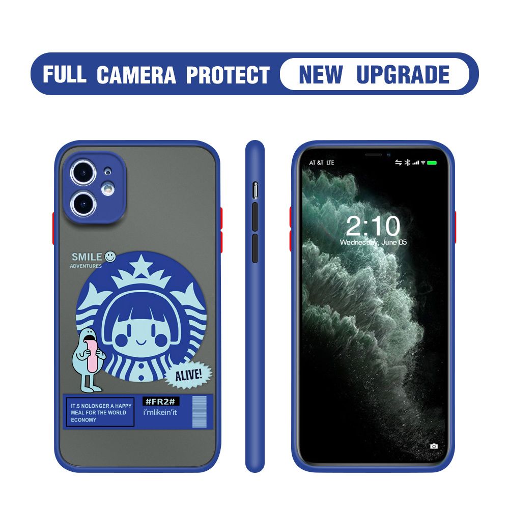 Hontinga for iPhone 12 Mini Case Cute Coffee Girl Camera Shockproof Protection Casing Edge Frosted Transparent Phone Cover