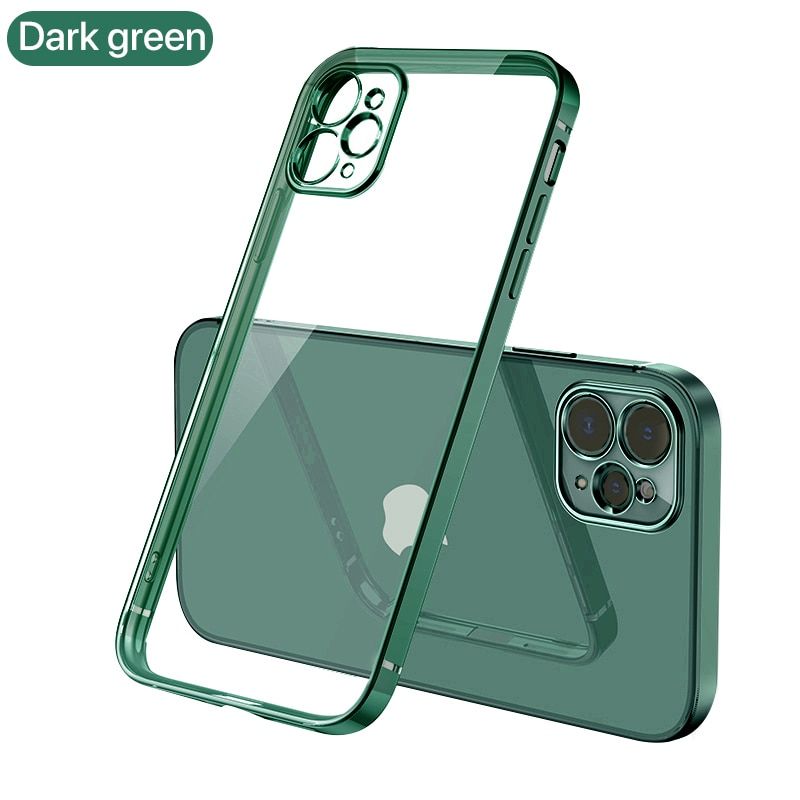 Luxury Transparent Square Frame Plating Case for iPhone 13 12 11 Pro Max Mini iPhone X Xs Xr 7 8 Plus SE 2020 Soft Clear Cover