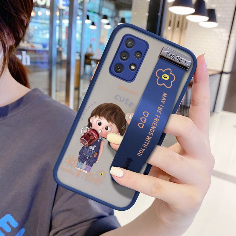 UCUC for Samsung Galaxy A72 5G Wrist Strap Case Girl Drinking Cola Wristband Printing Cover Shockproof Ultra Thin Phone Case