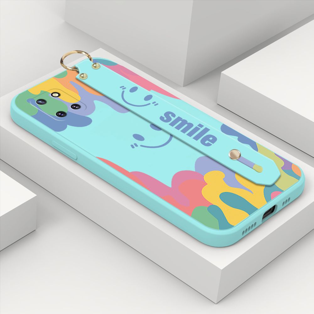 ZeroQiQi for Samsung Galaxy Note 10 Lite Wrist Strap Case Soft Candy Color Splash Ink Cover Trend Square Printed Pattern Liquid Silicone Phone Case