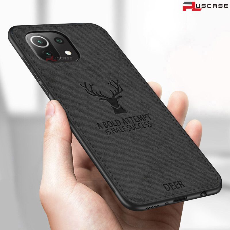 PlusCase for Xiaomi Mi 11 Lite / 11 Lite 5G NE Hybrid Fabric Texture Deer Pattern Case Shockproof Soft Bumper Matte Back Cover