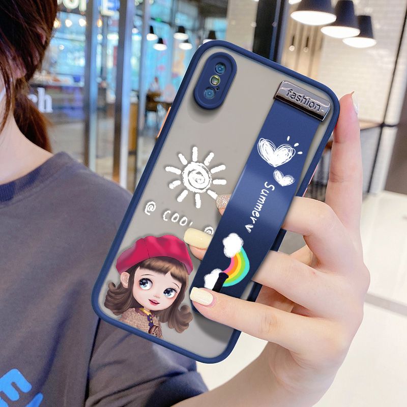 UCUC for iPhone XS MAX Wrist Strap Case Lovely Cartoon Red Hat Girl Wristband Printing Cover Shockproof Frosted Phone Case