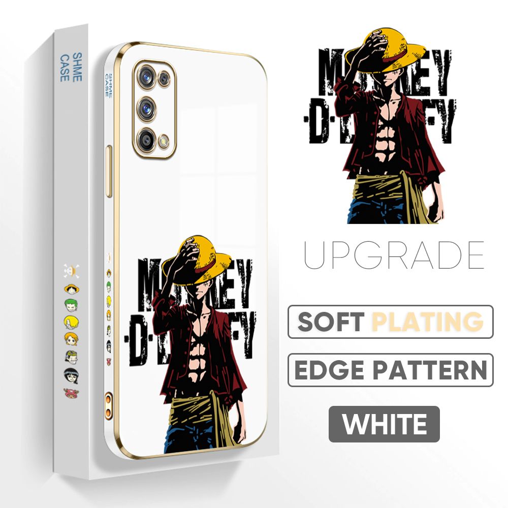 TA for Realme 7 Pro Back Cover + Free Lanyard Handsome Luffy Luxury 6D Plating Case Side Pattern Soft Silicone Square Phone Cases