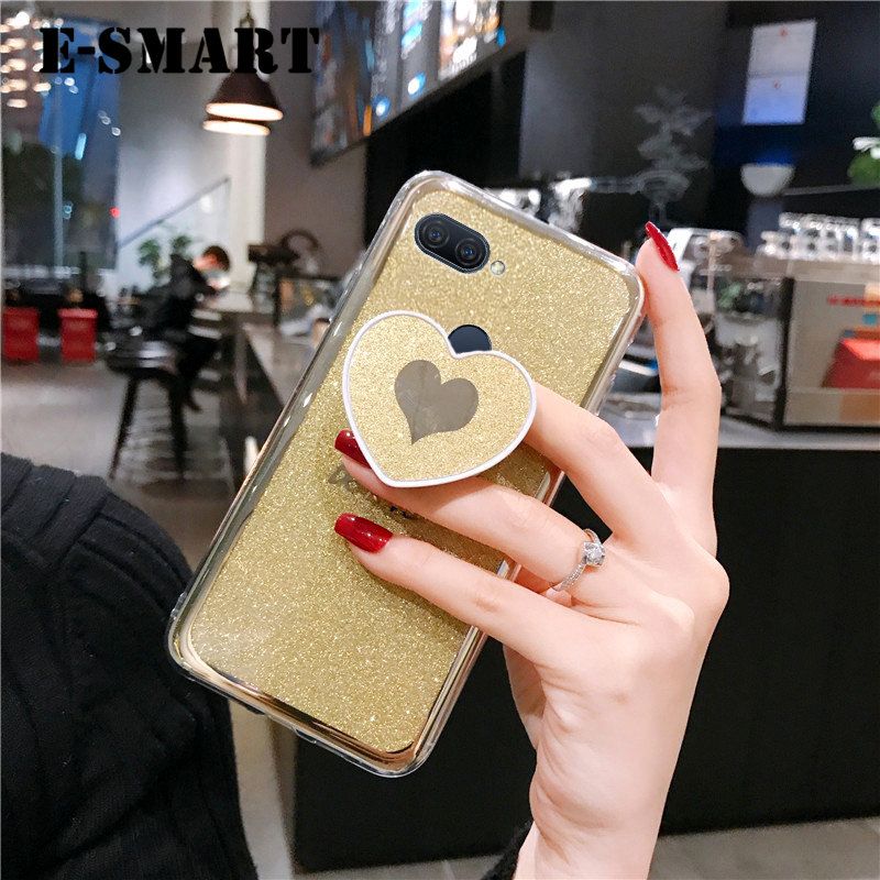 Phone case OPPO A11K Back Cover Fashion Couple Cases Bling Gold Glitter Loved Bracket Holder Stand Ring Soft Protector Cover OPPO A11K case