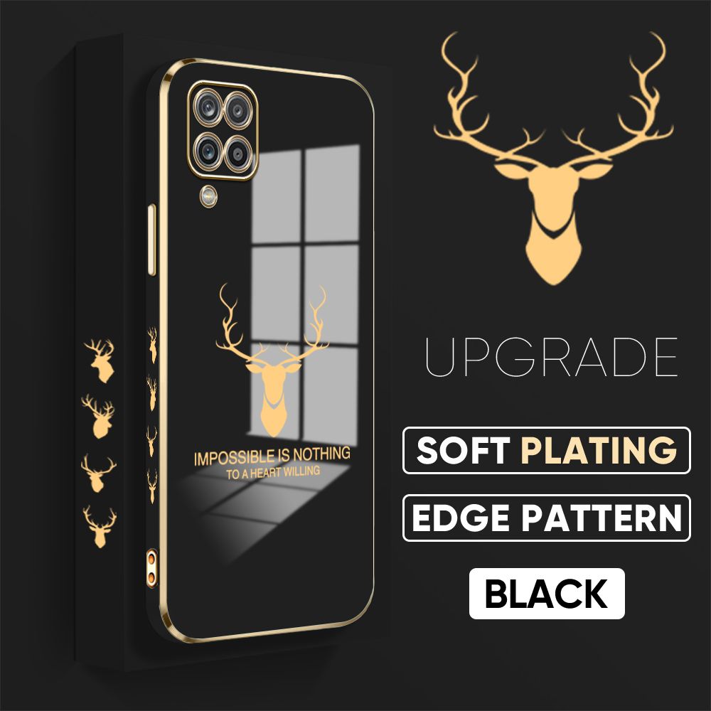 TA for Samsung Galaxy A12 / A12 5G / M12 Back Cover + Free Lanyard Simple Antlers Luxury 6D Plating Case Side Pattern Soft Silicone Square Phone Cases