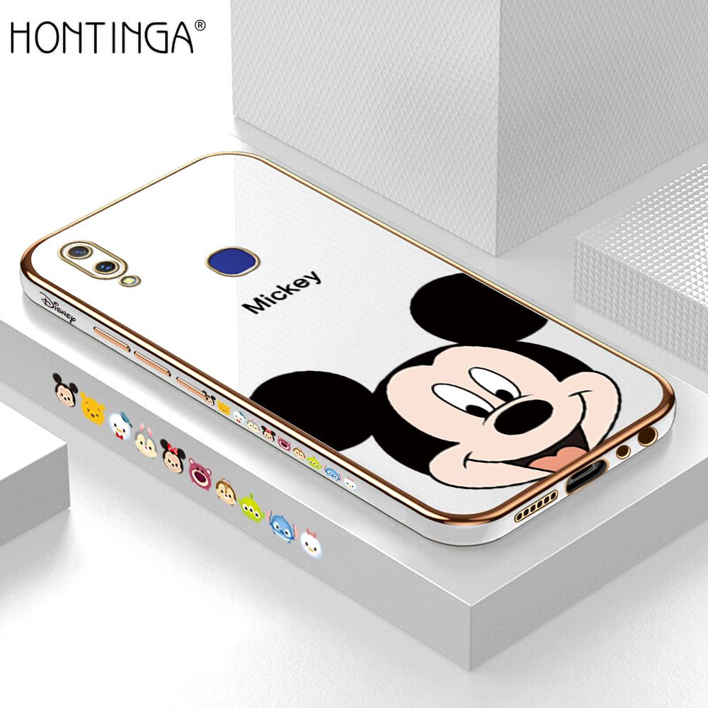 Hontinga for Vivo V11I Case Luxury 6D Plating Cartoon Big Mouse Side Pattern Soft Back Cover Silicone Square Phone Cases