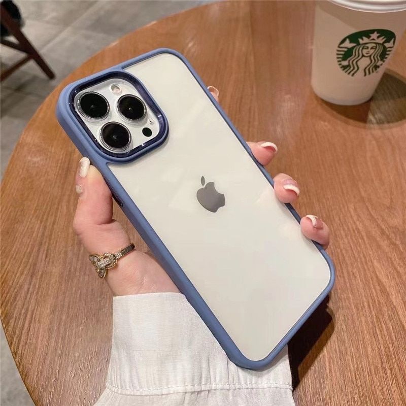 Luxury Metal Lens Camera Protection Transparent Shockproof Case For iphone 13 Pro Max 12 Pro Max 11 Pro Pink Color Clear Cover