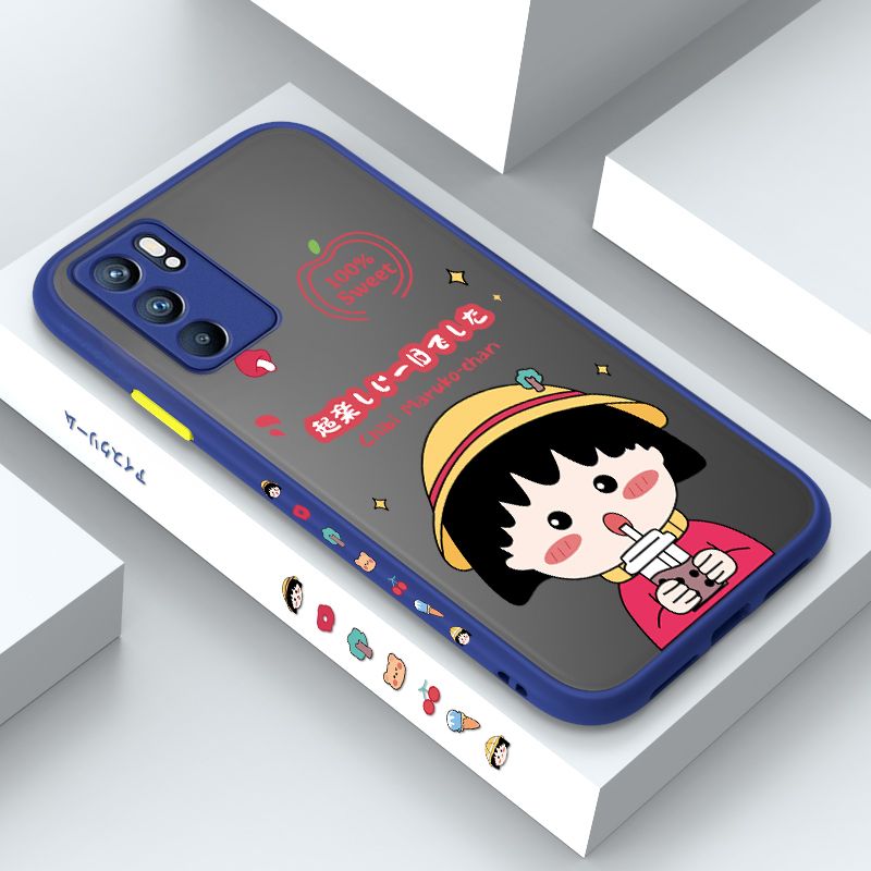 ZeroQiQi for OPPO Reno6 5G Case Chibi Maruko Side Printing Cover Frosted Ultra Thin Protective Anti Fall Phone Case